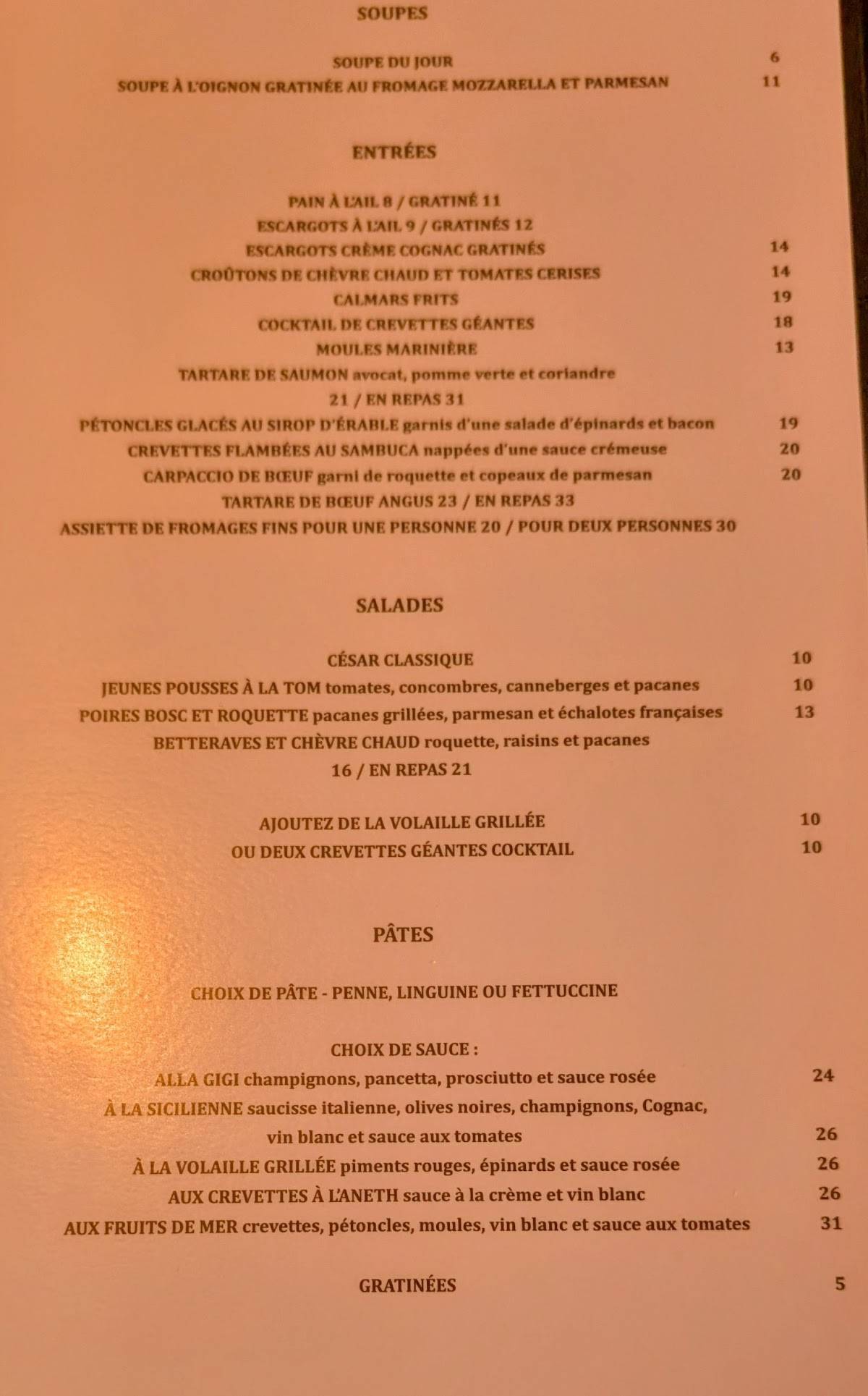 Menu de Moulin Noir