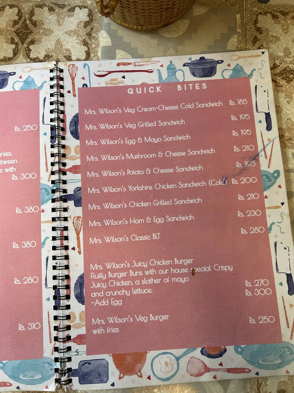 Mrs. Wilson's Cafe menu