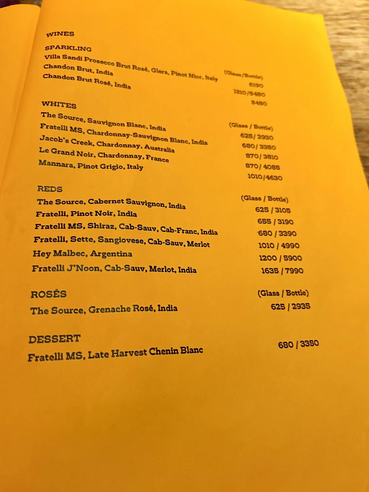 BANDRA BORN menu