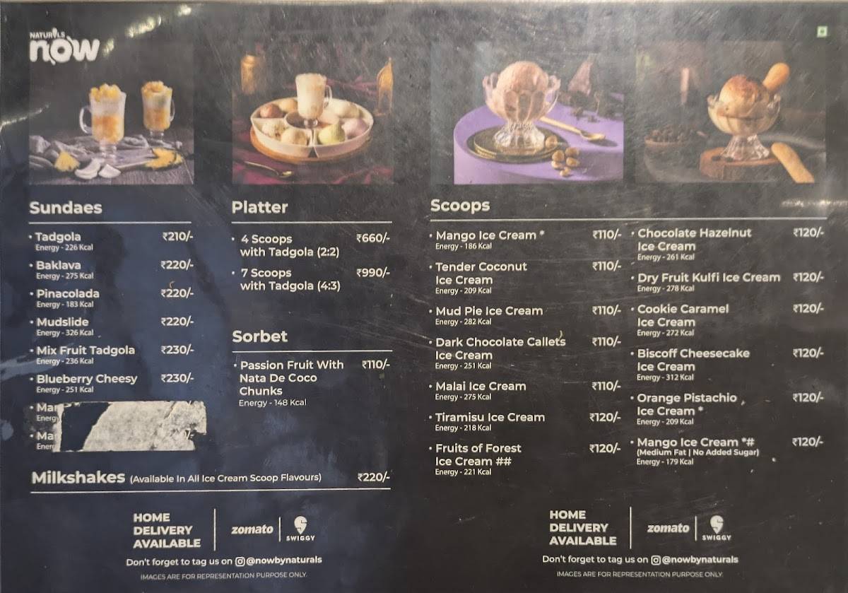 Naturals Now menu