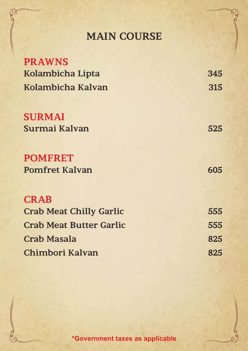 Nav Kayastha Pangat CKP Seafood Restaurant menu