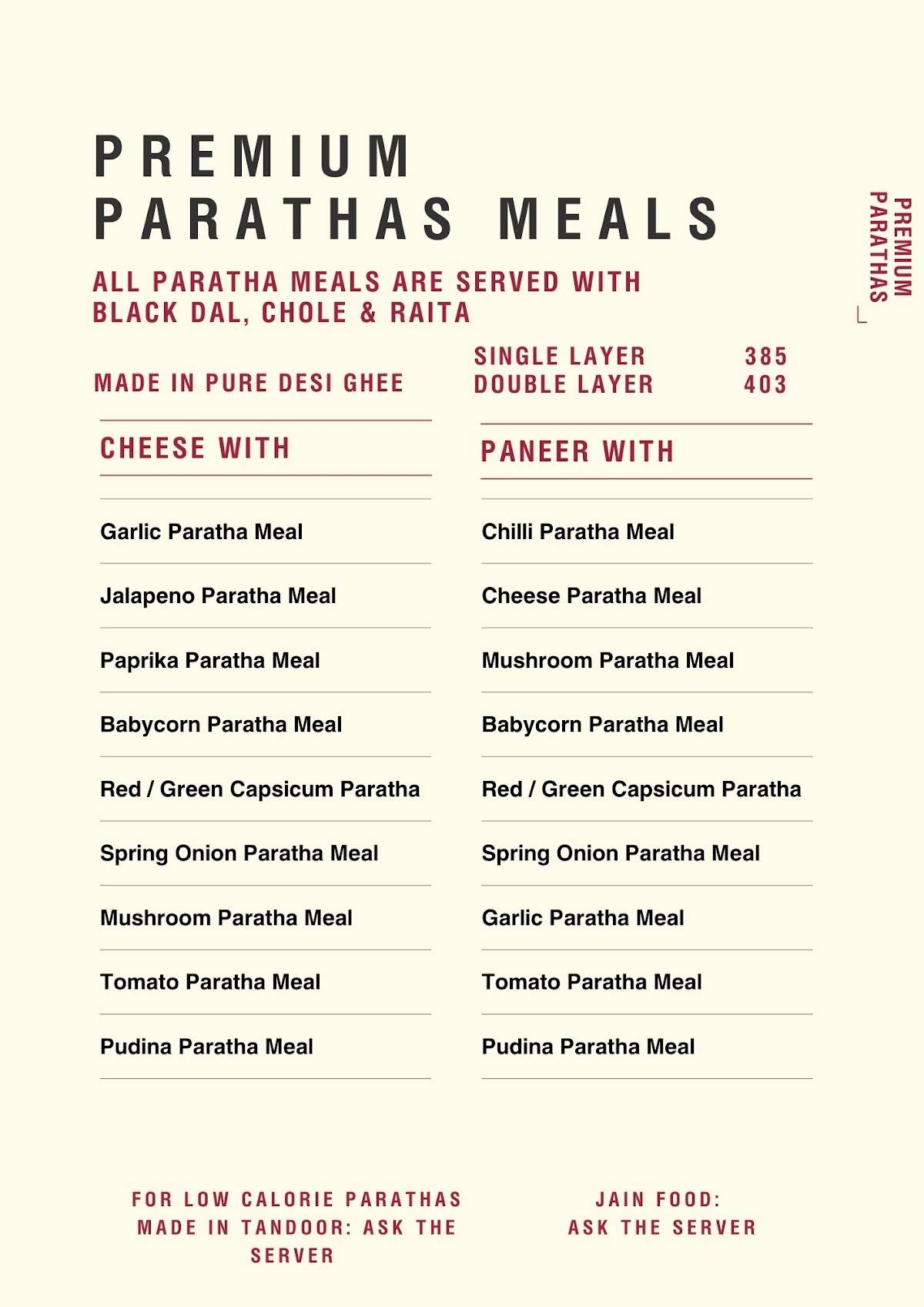 Only Parathas menu