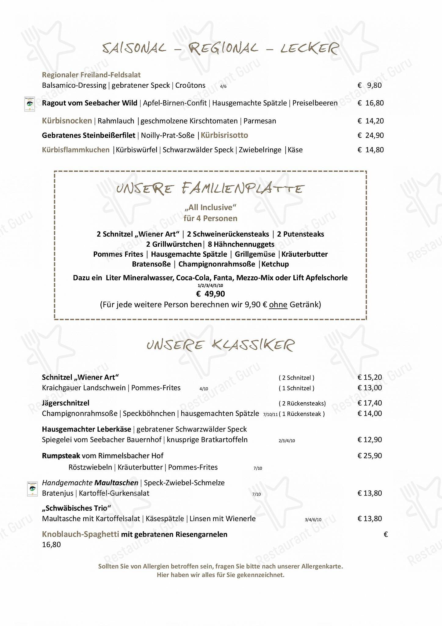 Menu bar pour Berghotel Mummelsee dans Seebach
