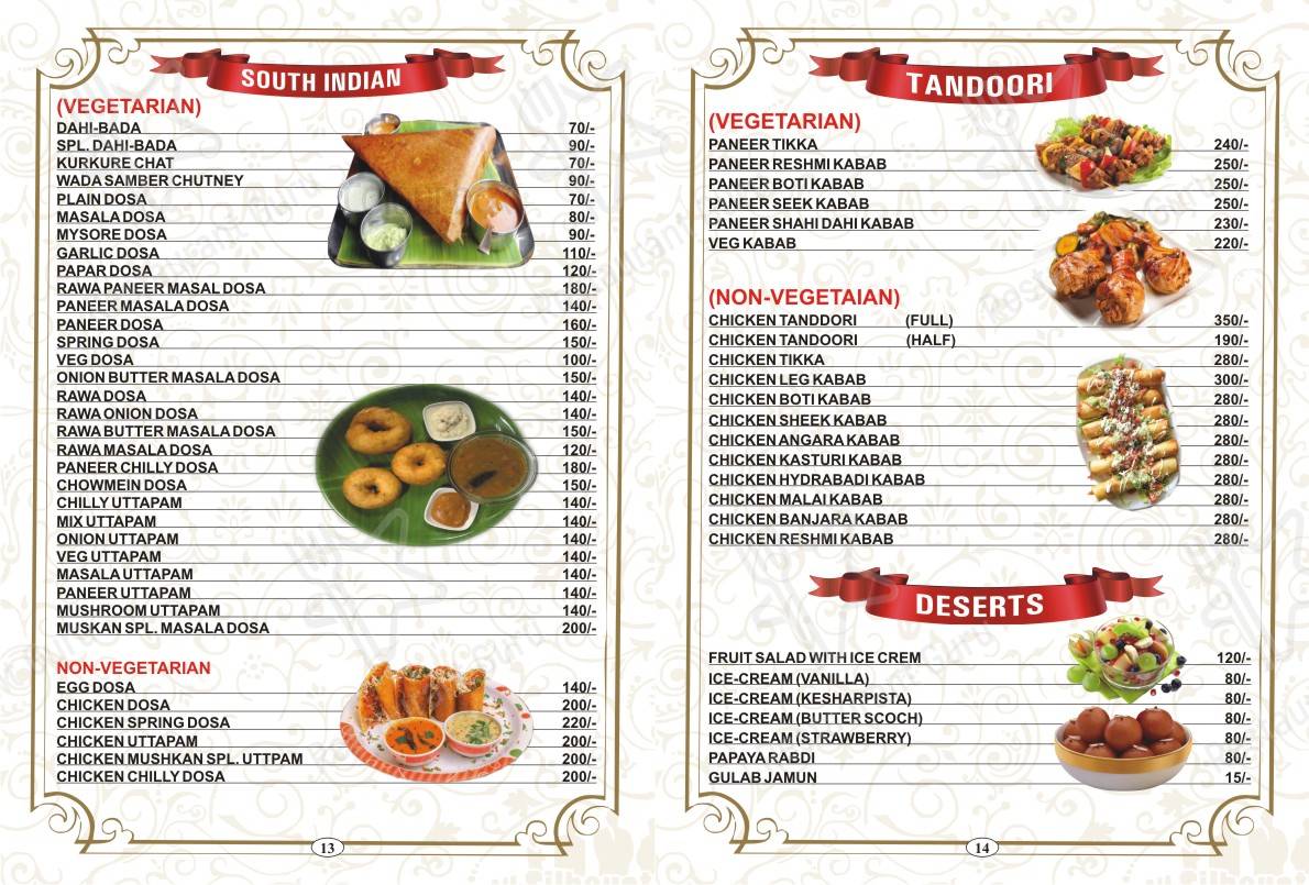 Muskan Resturant & Fun menu - meals and drinks