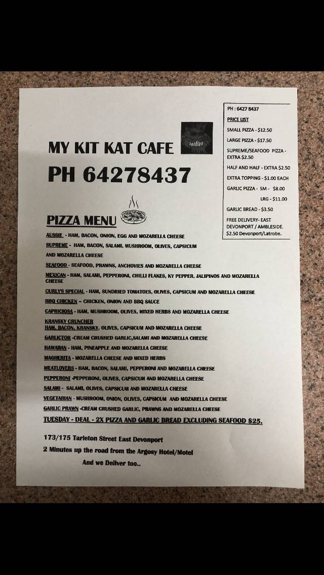 Menu at My Kit Kat Cafe & Pizza and Takeaway, East Devonport