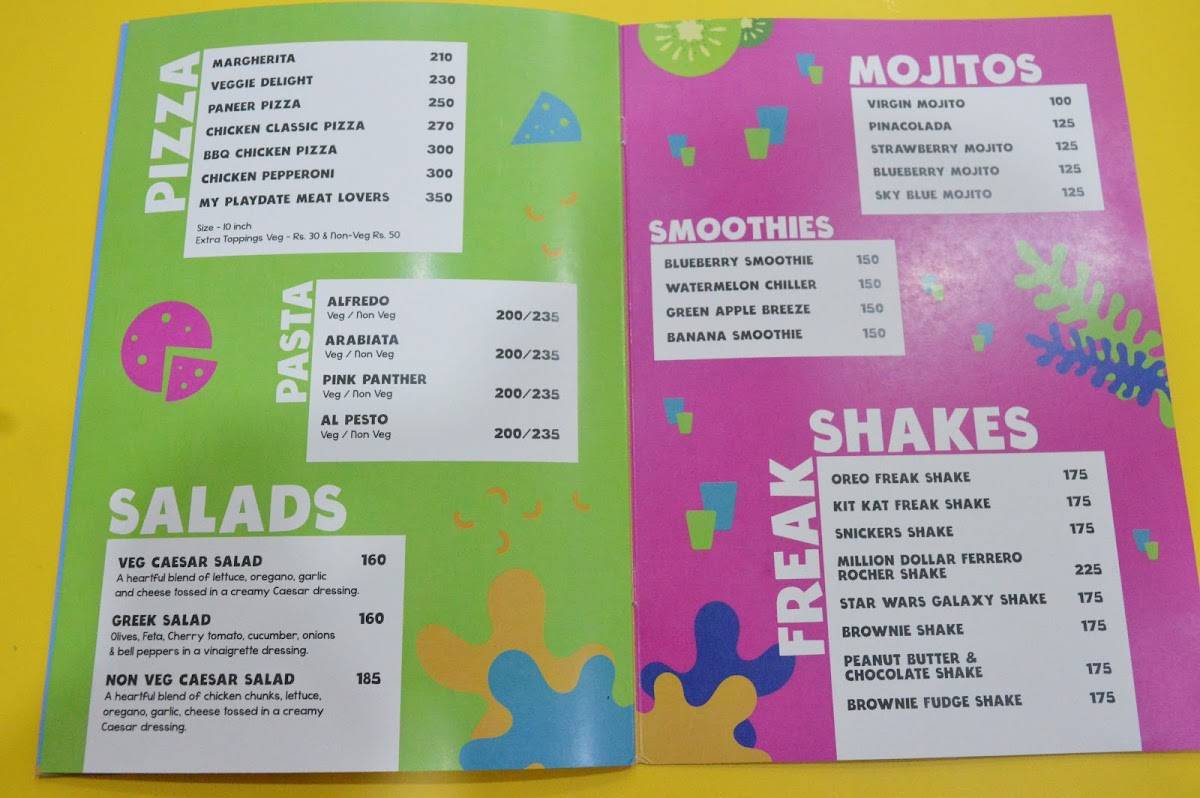 My PLAYDATE Cafe menu