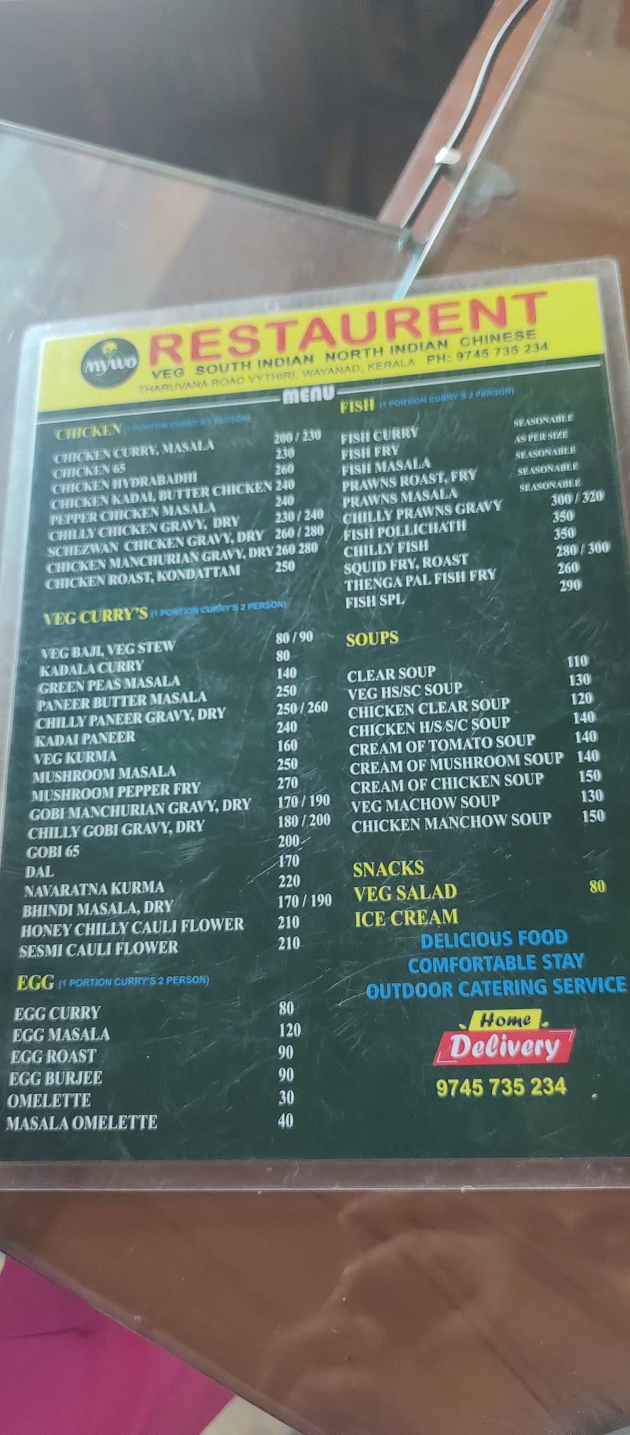 Mywo Restaurant menu