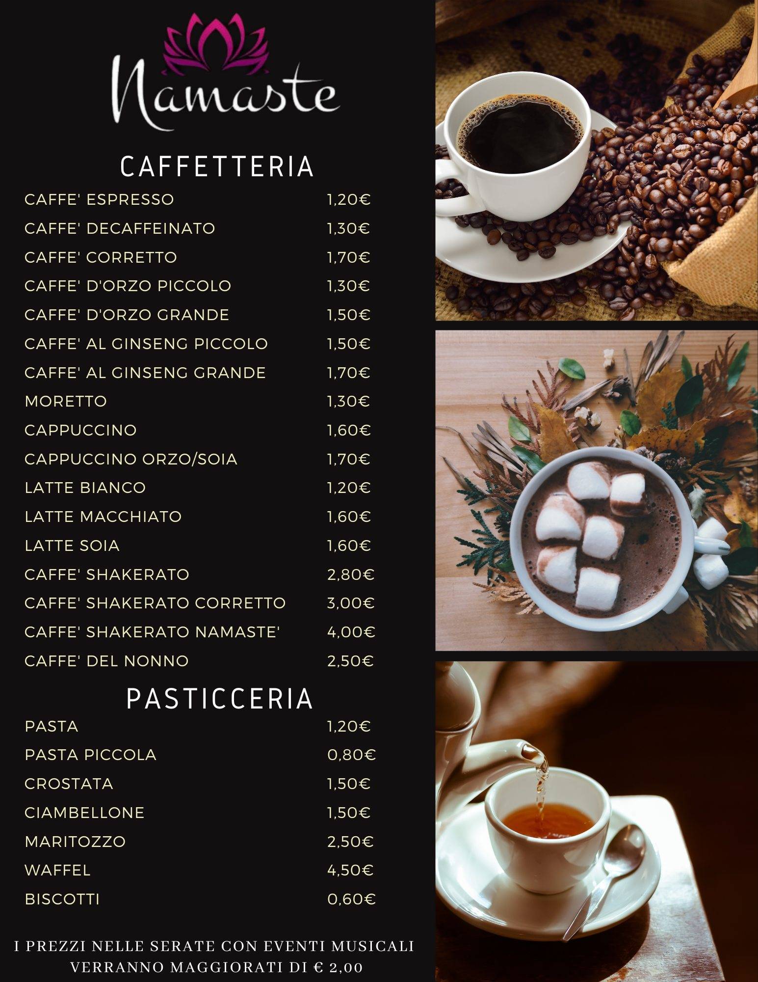 Menu di Namastè bar 