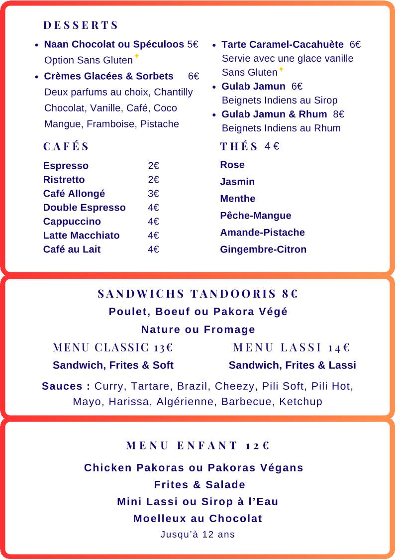 Menu de Namasté