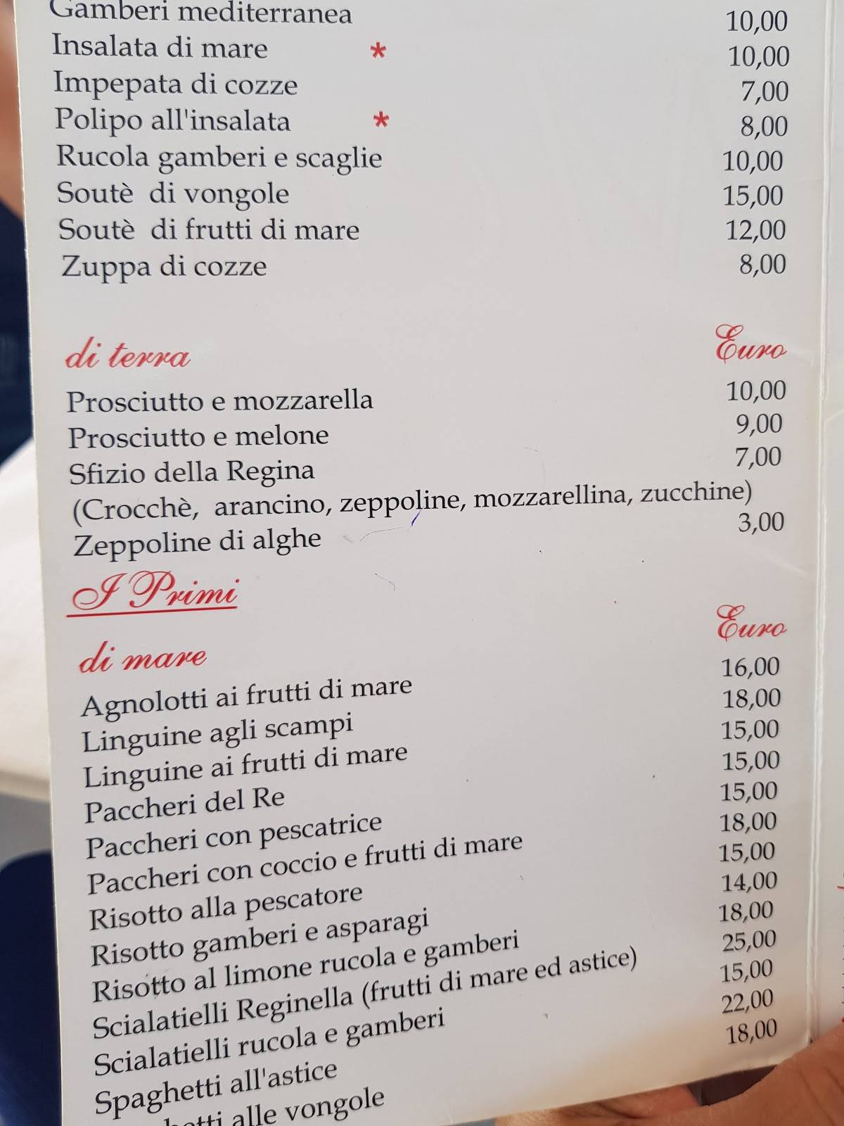 Menu di Ristorante Reginella 