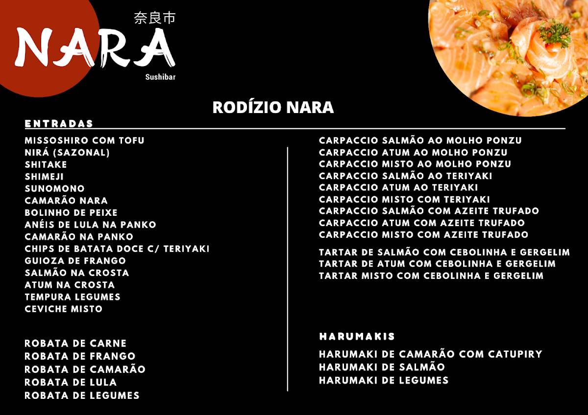 Nara Sushibar Restaurante Japonês Barra da Tijuca Downtown cardápio