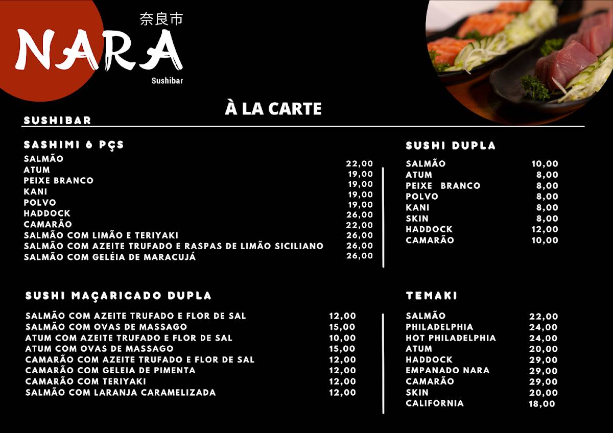 Nara Sushibar Restaurante Japonês Barra da Tijuca Downtown cardápio