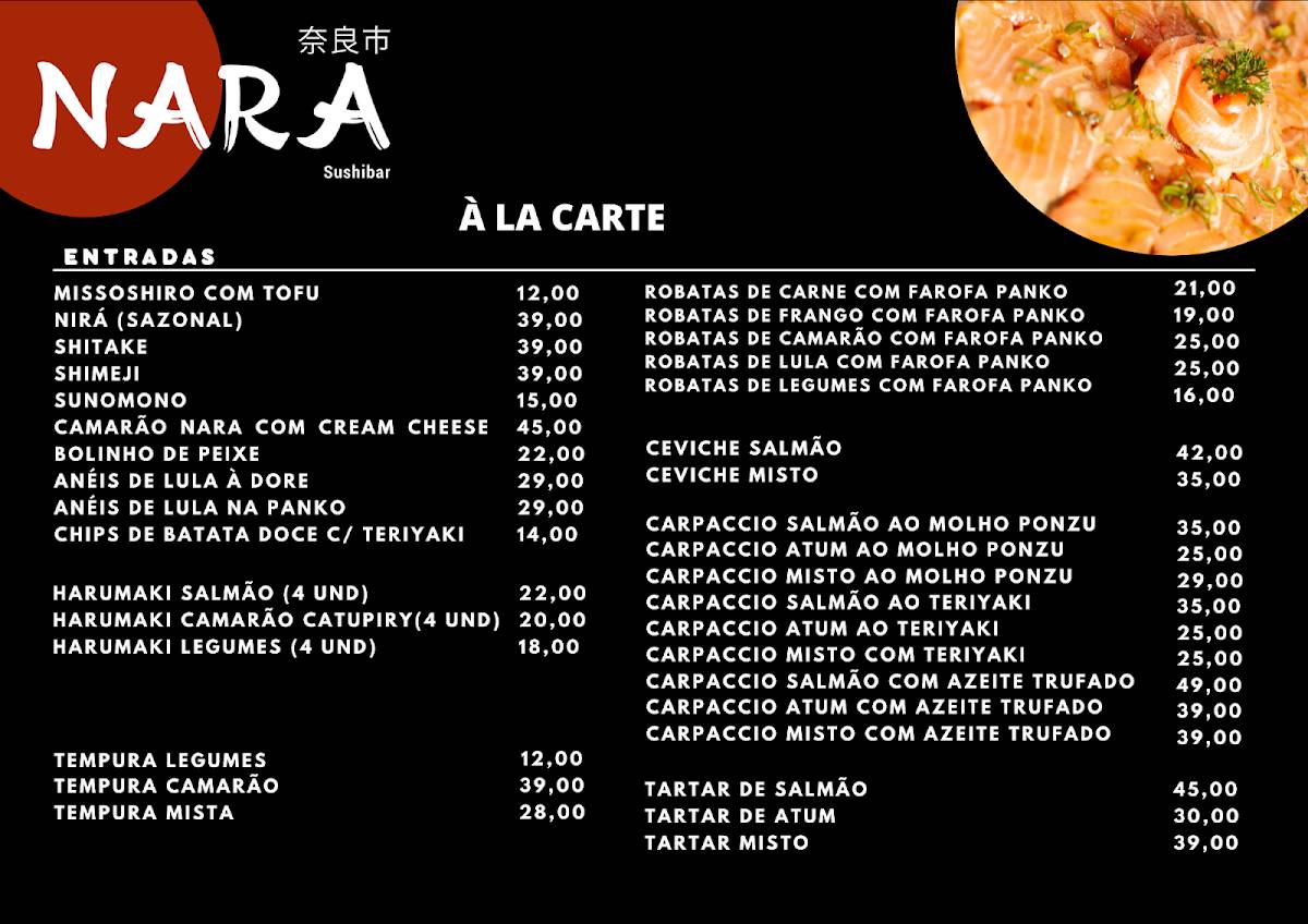 Nara Sushibar Restaurante Japonês Barra da Tijuca Downtown cardápio