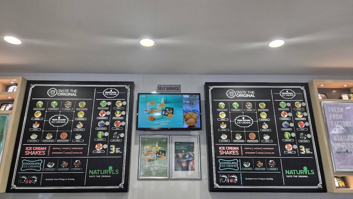 Naturals Ice Cream menu
