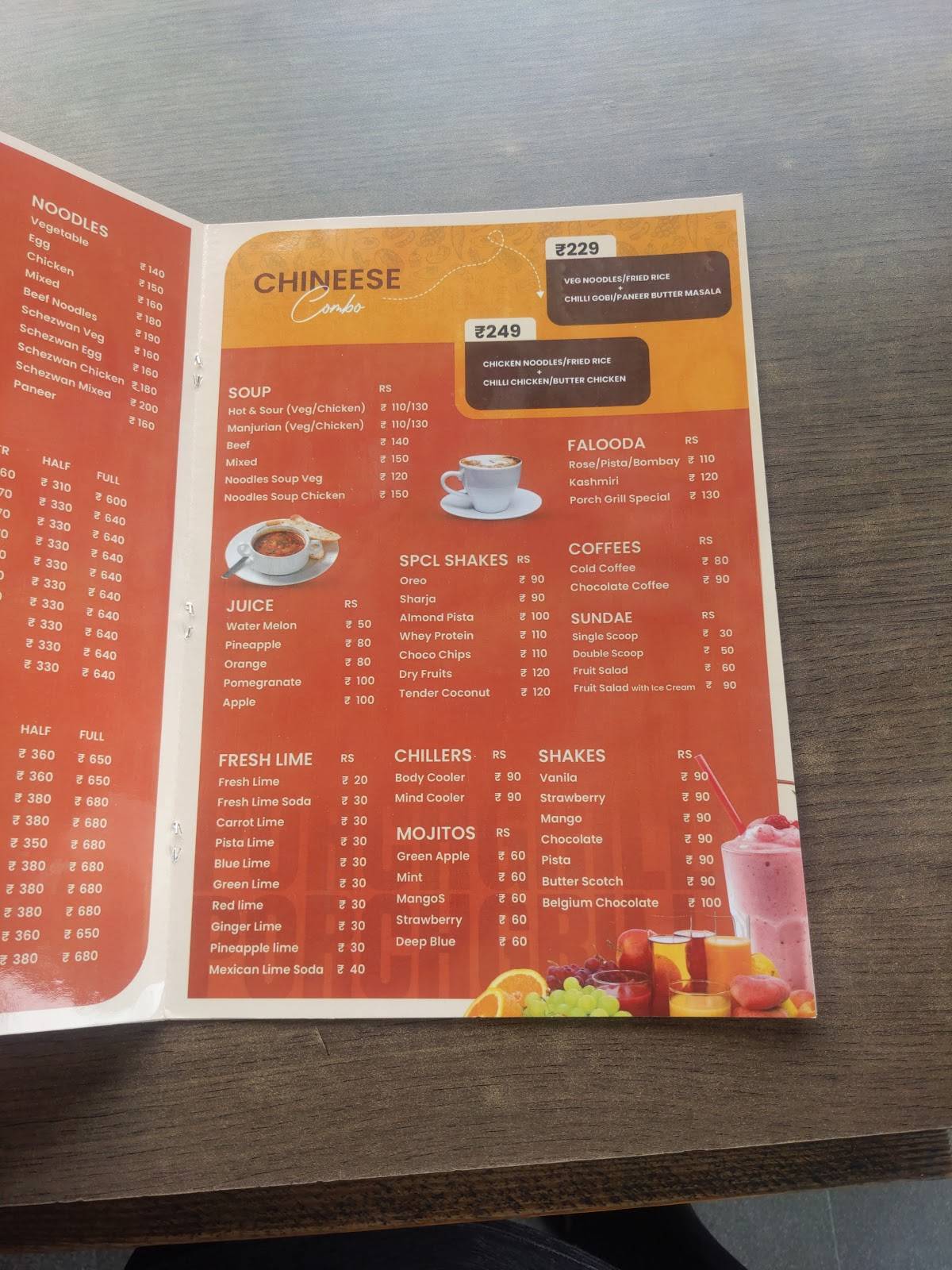 Porch Grill Nedumkandam menu