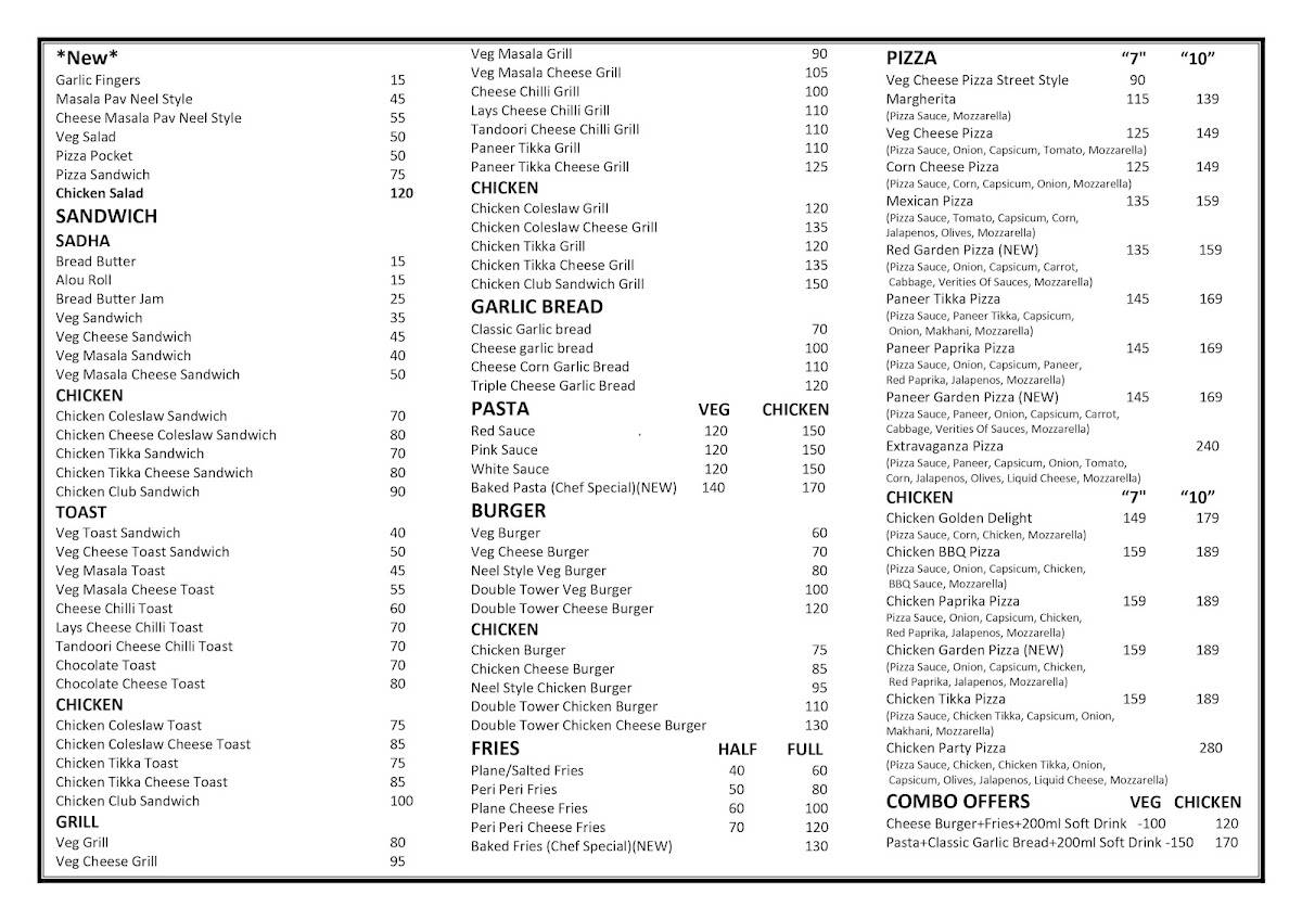 Neel snack corner menu