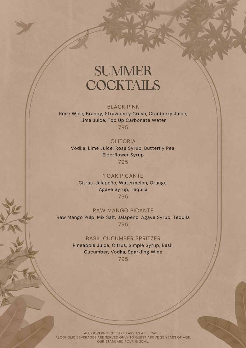 1 Oak menu