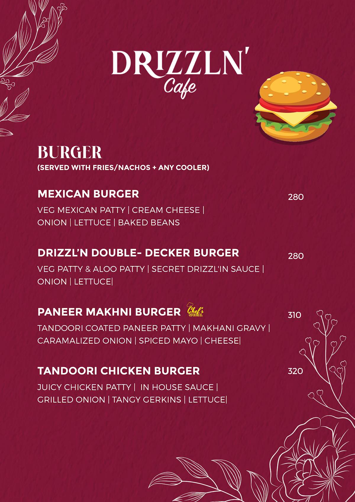 DRIZZLN' CAFE menu