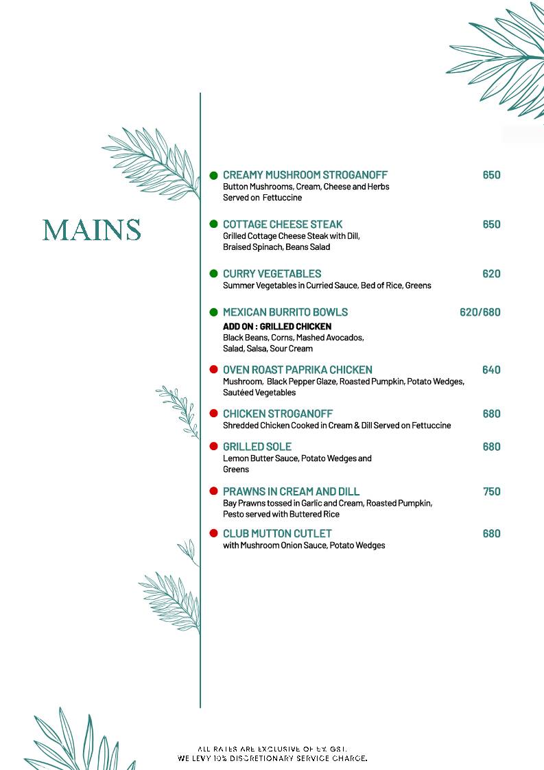 The Palette Cafe menu