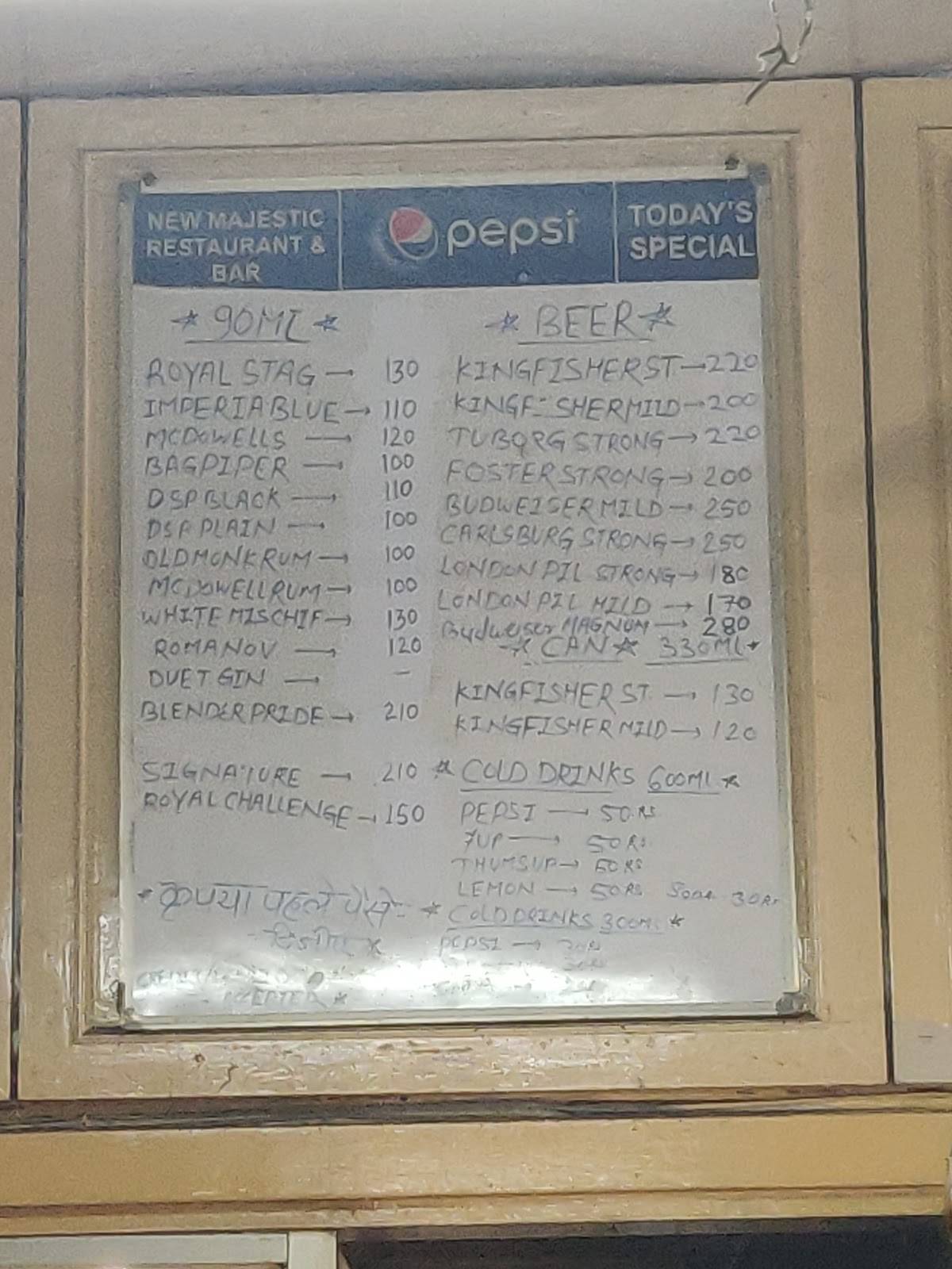 New Majestic Restaurant & Bar menu