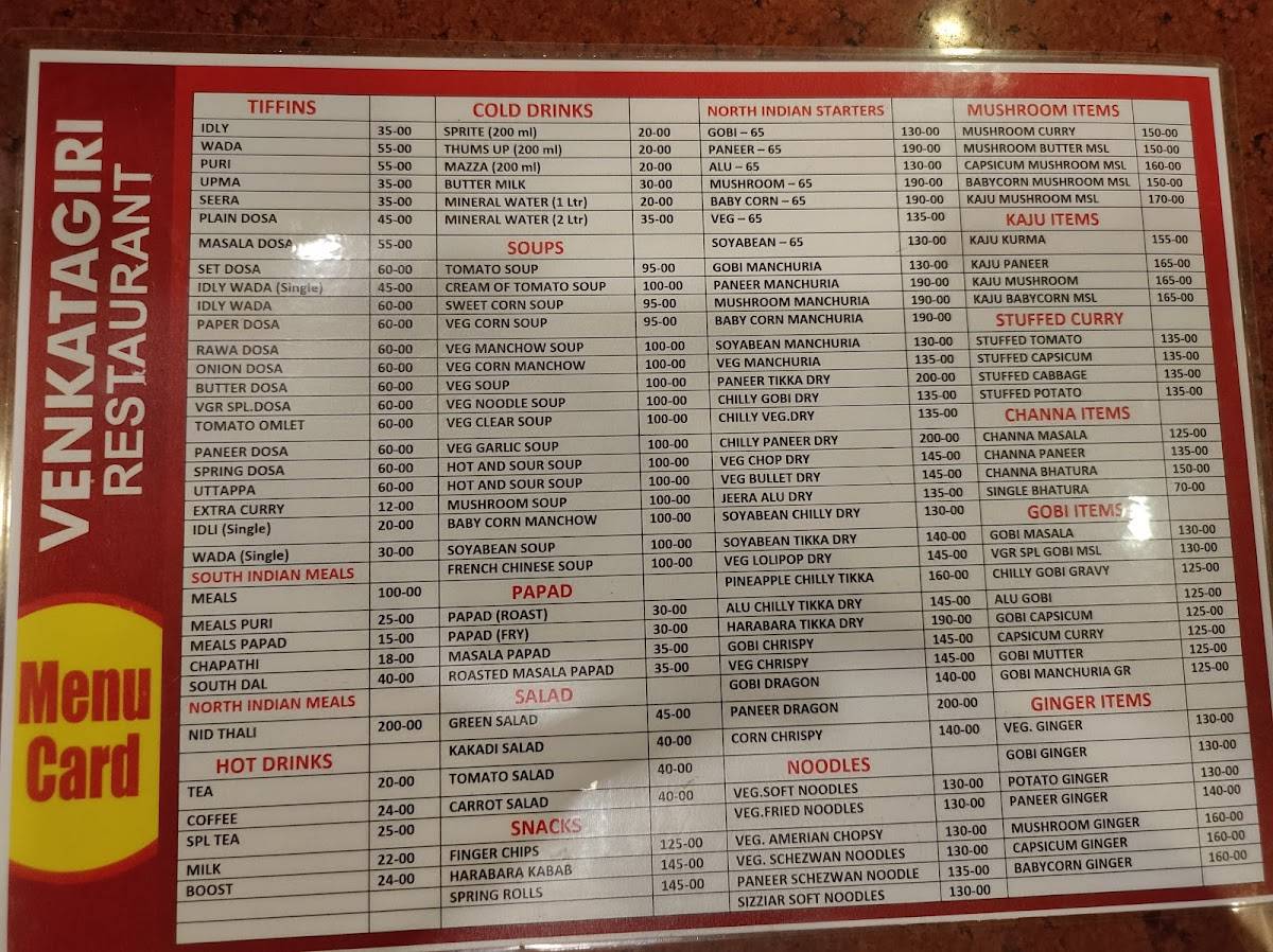 New Venkatgiri Restaurant menu