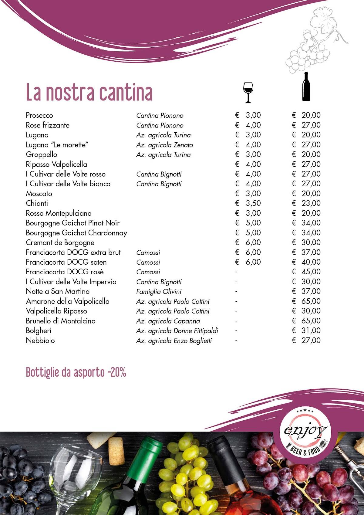 Menu di Enjoy – Bar, Pizzeria, Hamburgeria in Vallecamonica 