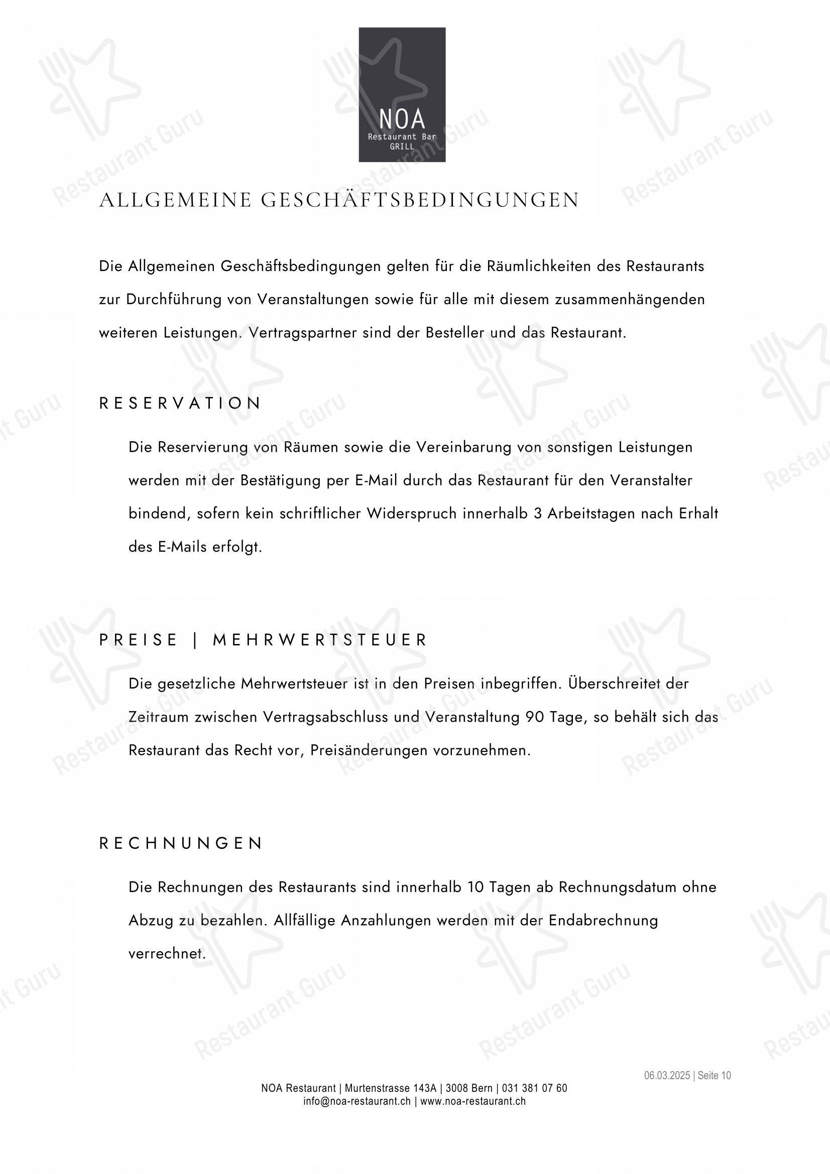 Noa in Berna - Основное меню