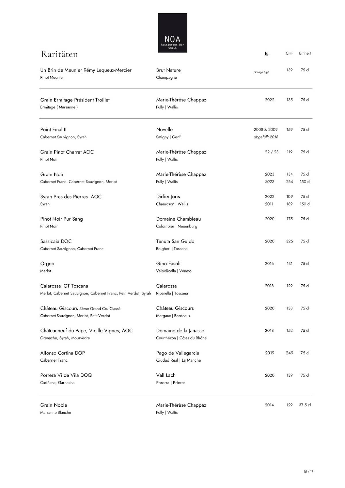 Menu de Noa