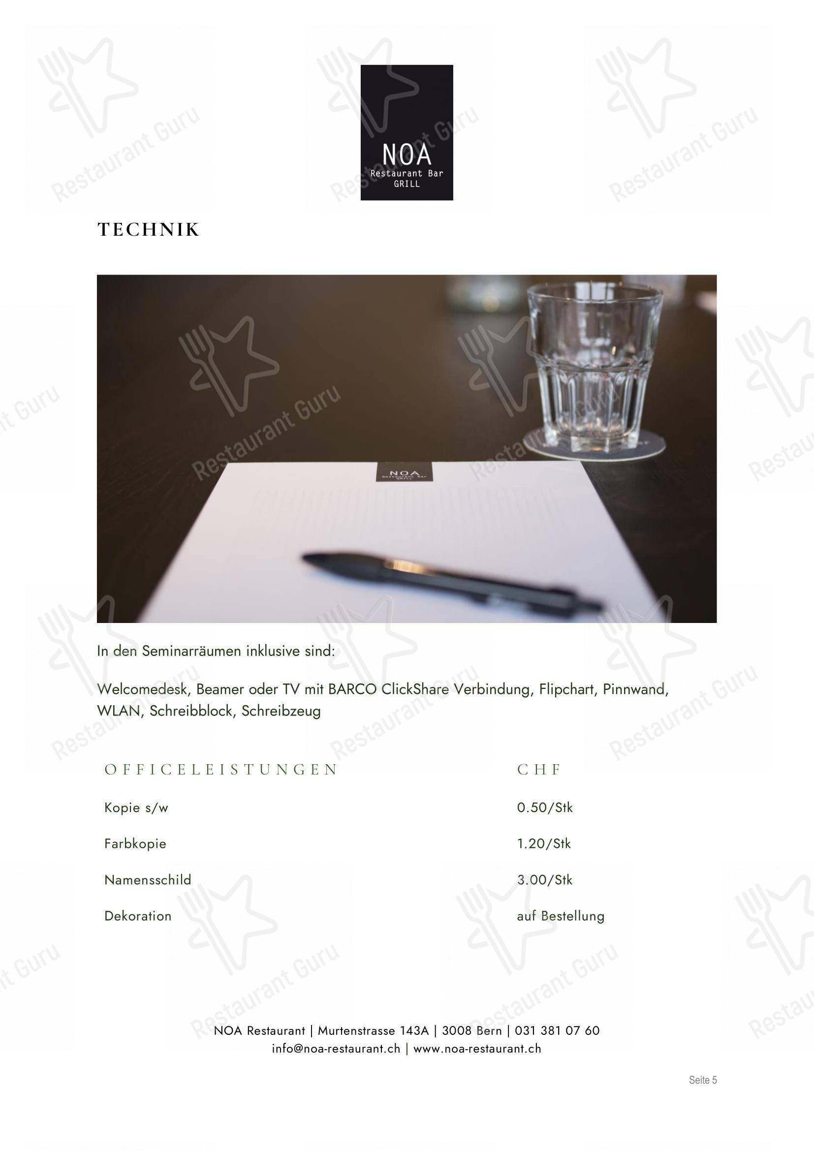 Noa in Berna - Menu bar