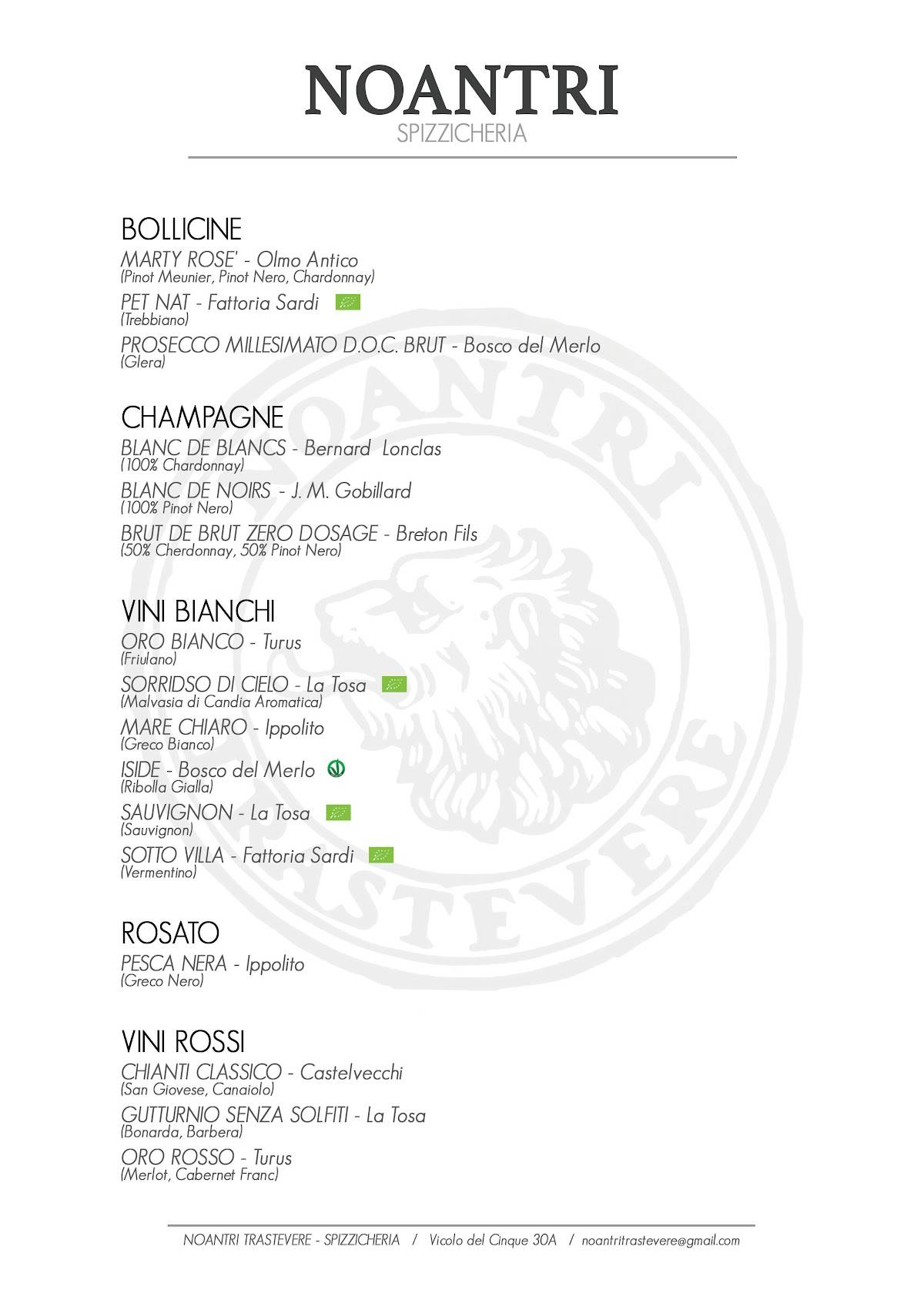 Menu di Noantri Trastevere - Social Bar 
