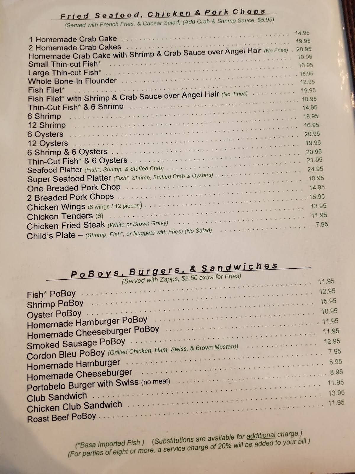 Menu at Nobile's Restaurant & Bar, Lutcher