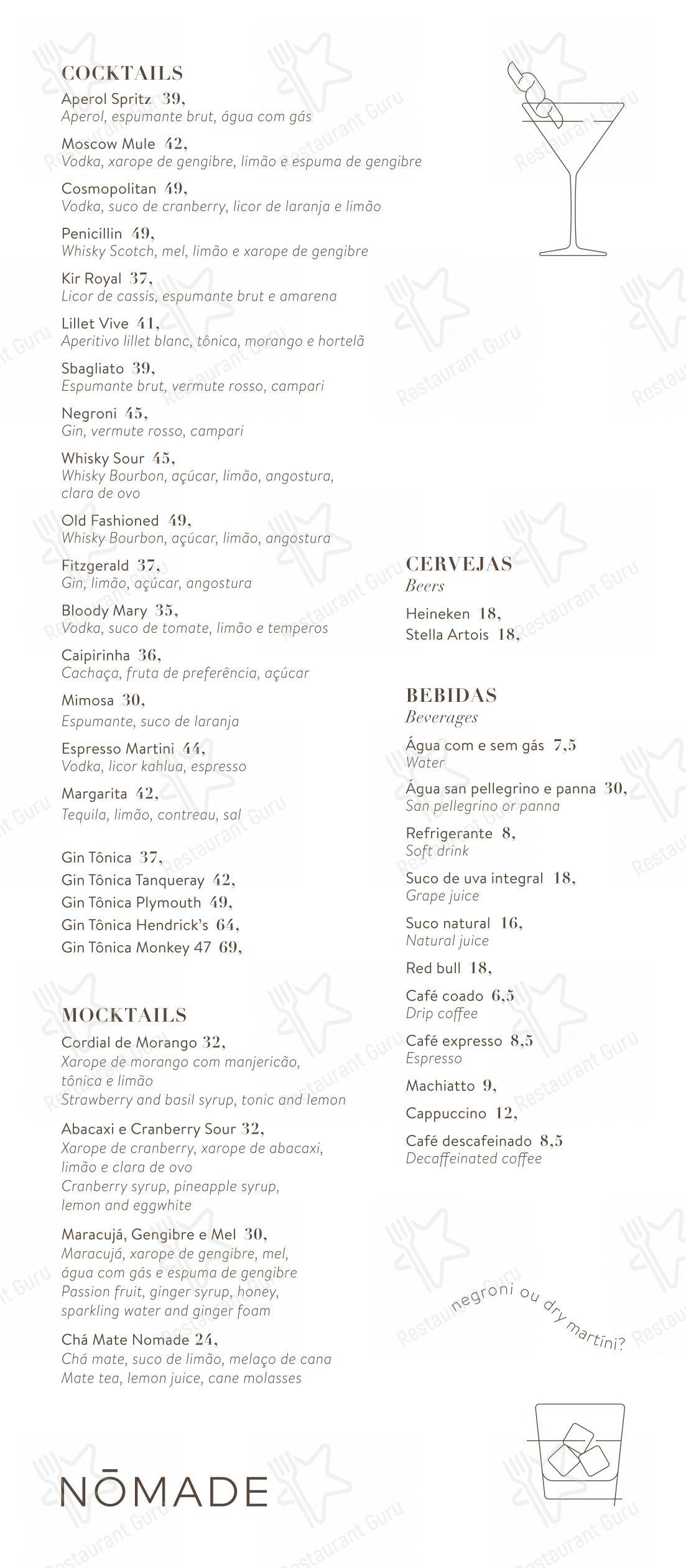 Menu bar para Nomade Restaurante (Nomaa Hotel) em Curitiba