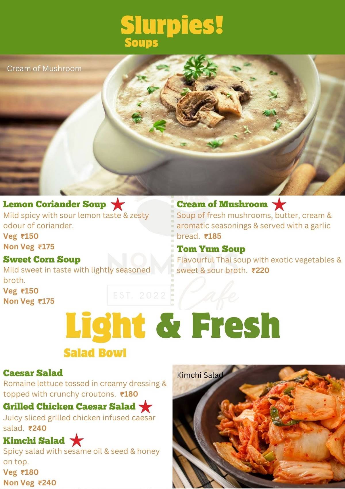 Nomad's Cafe menu