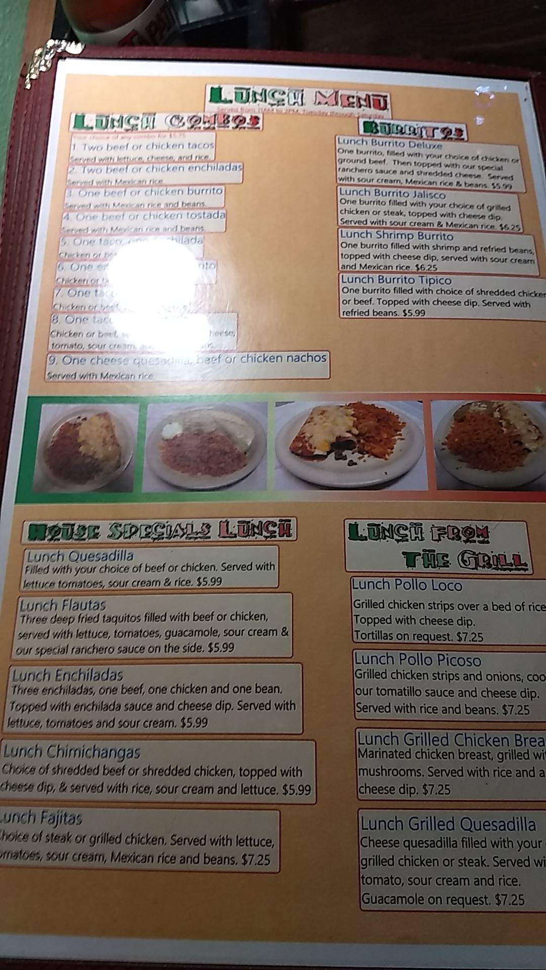 Menu at Tequila's Mexican Bar & Grill, Northwood