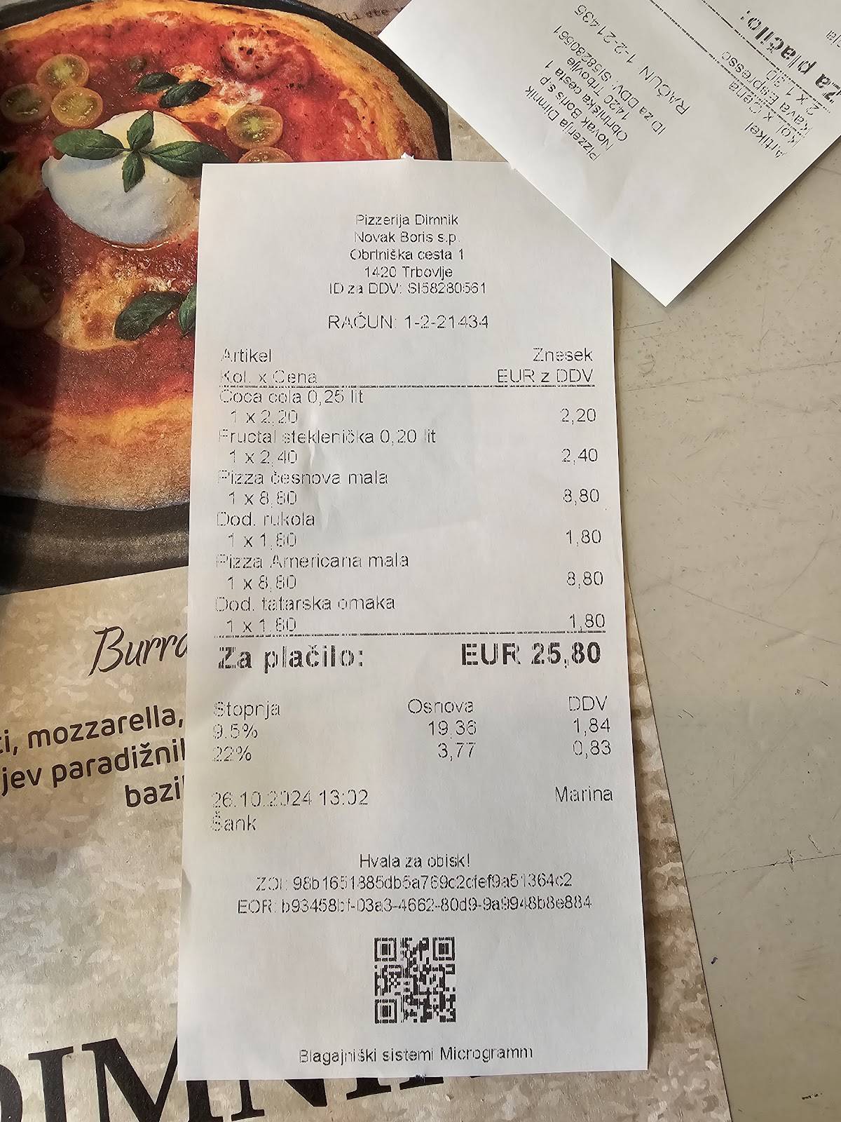 Menu di Novak Boris s.p. "Pizzerija Dimnik" 