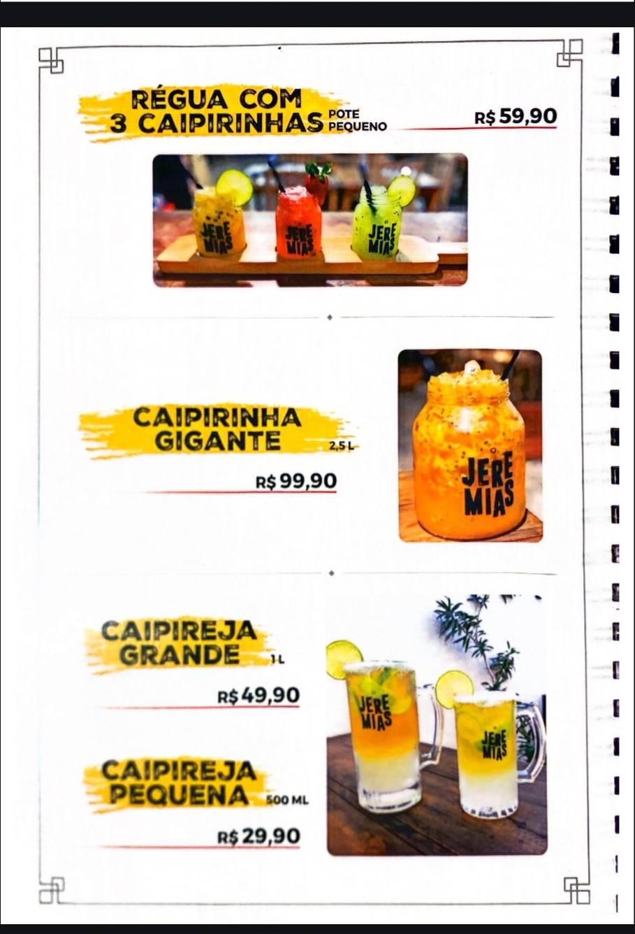 O Jeremias cardápio