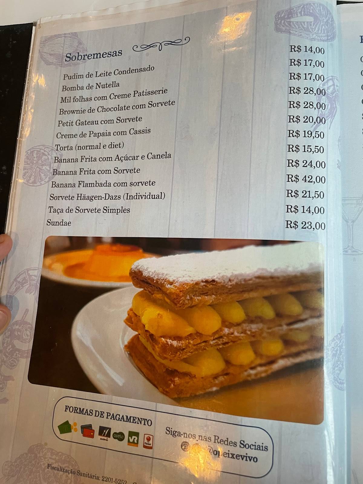 O Peixe Vivo cardápio