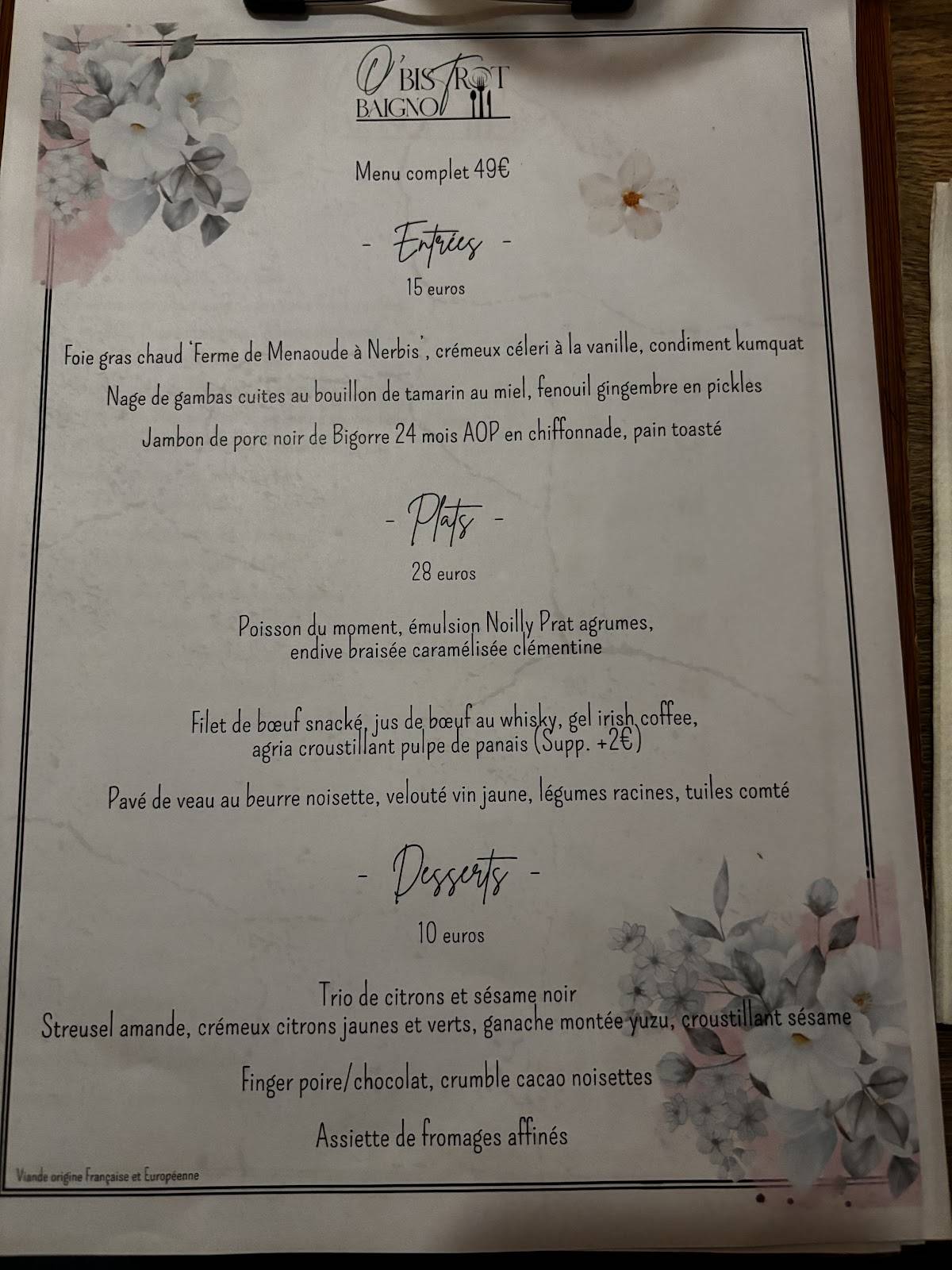 Menu de OB BAIGNOT