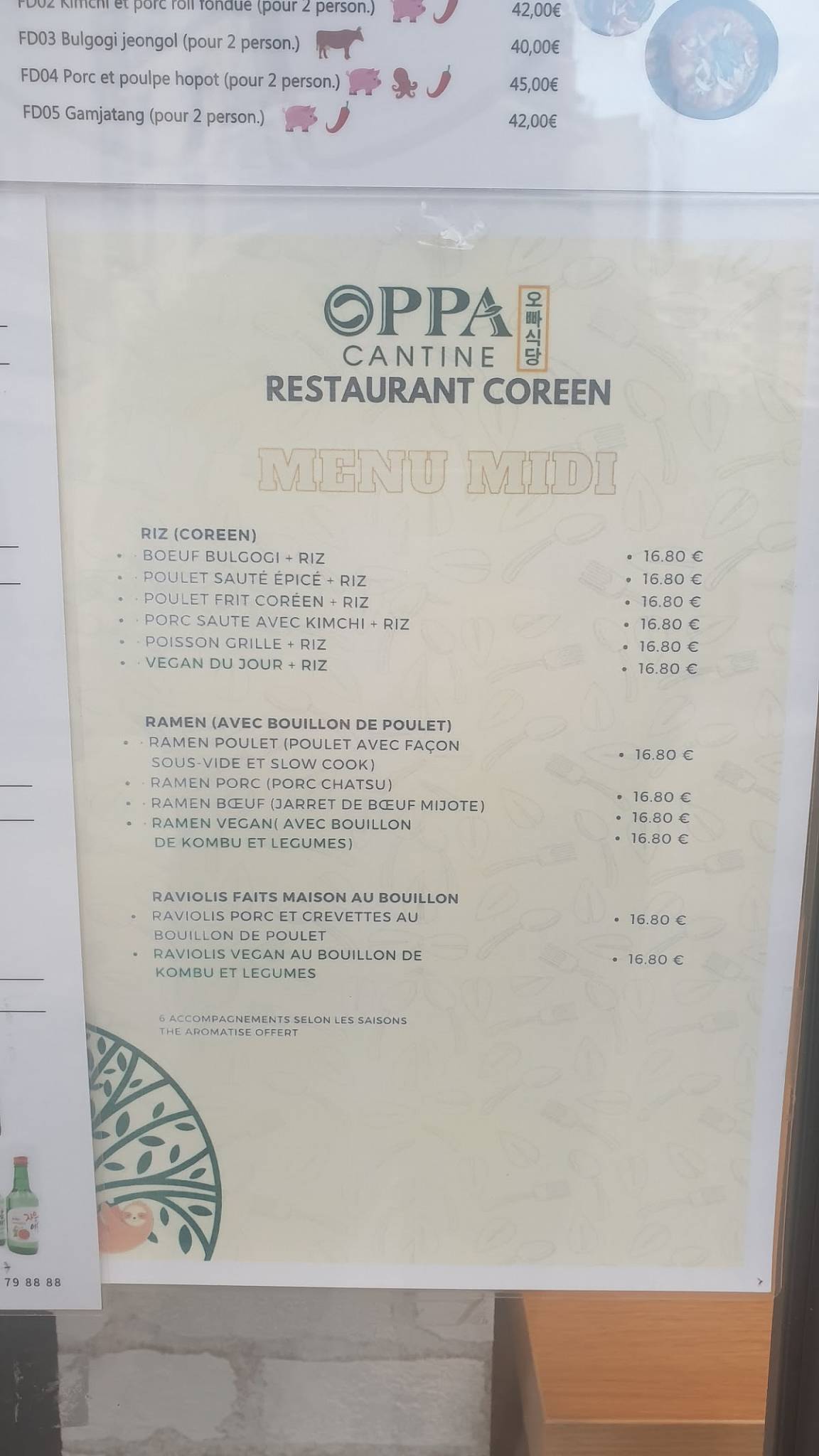 Menu de OPPA CANTINE