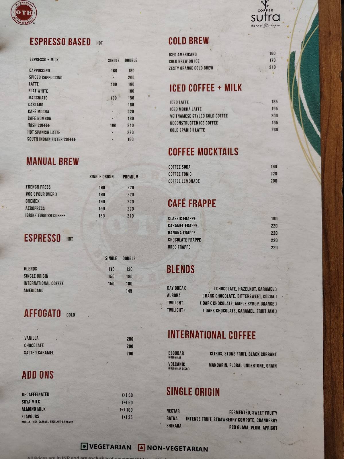 OTH Bistro & Bakers menu