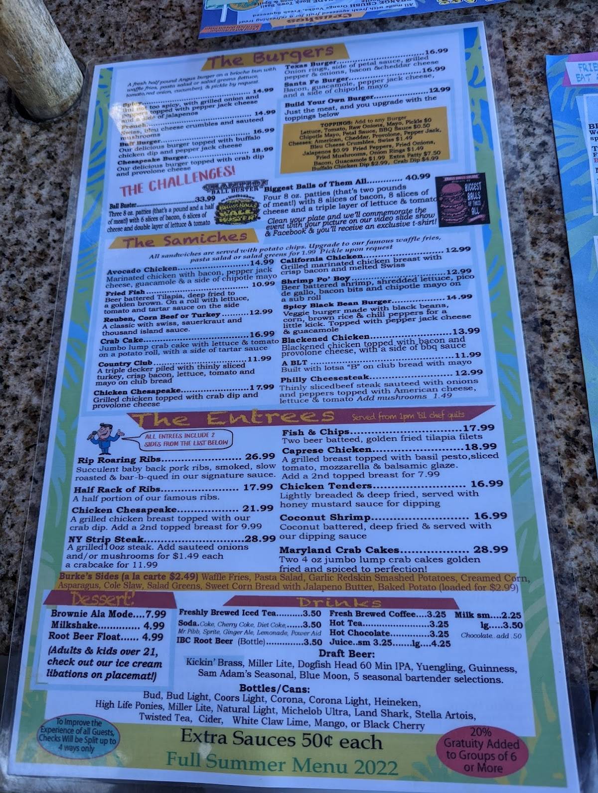 Brass Balls Saloon Ocean City Maryland Menu - shwbfh4