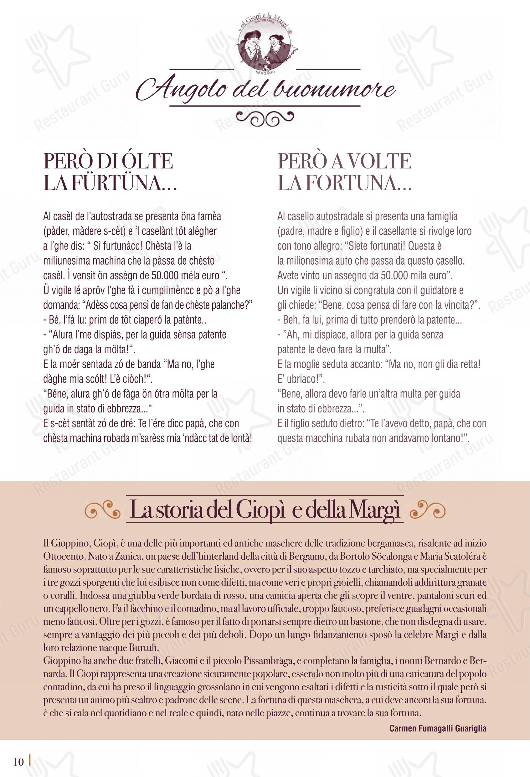 Menu di Ol Giopì e la Margi ristorante tipico bergamasco - Menu