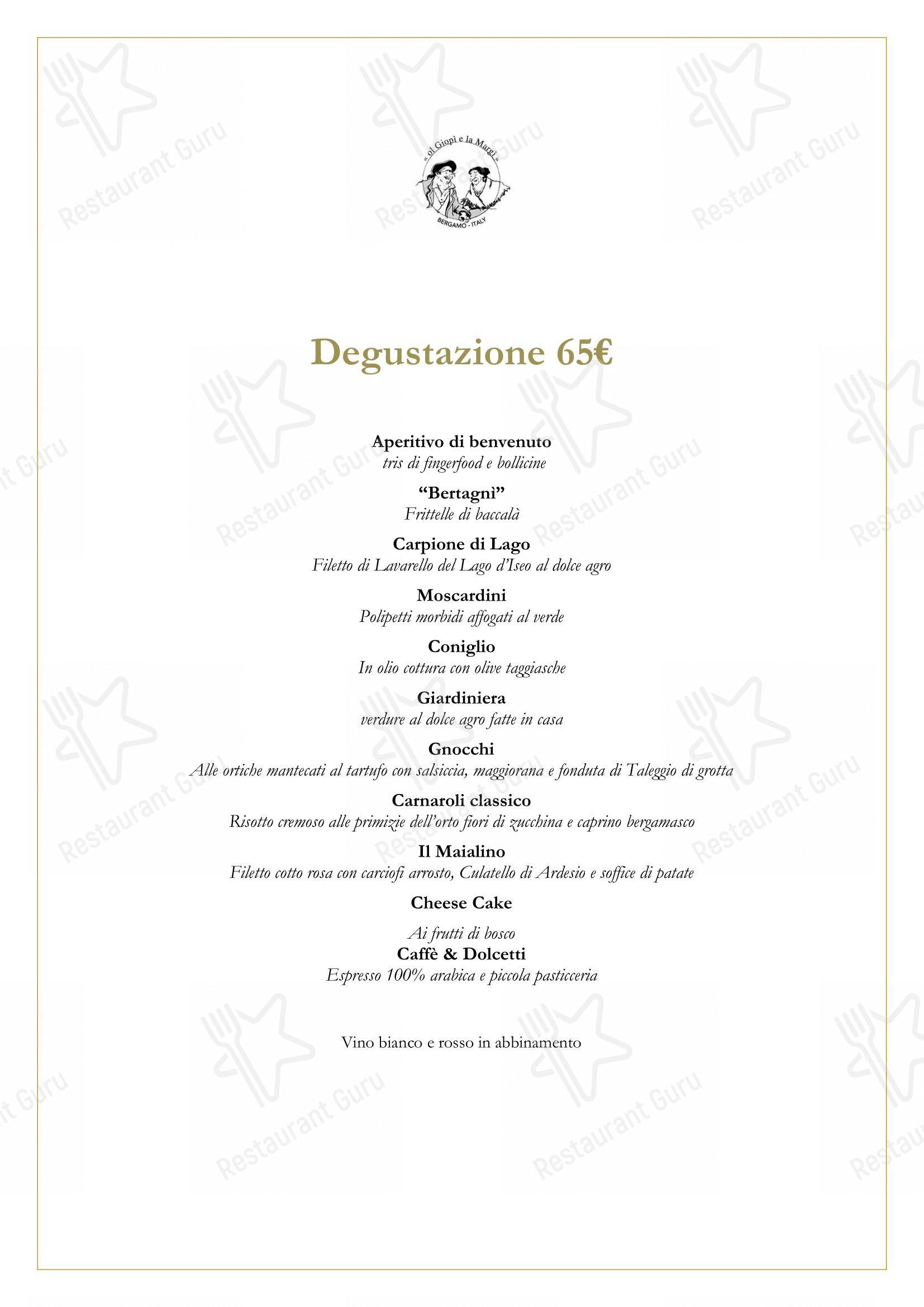 Основное меню per Ol Giopì e la Margi ristorante tipico bergamasco in Bergamo