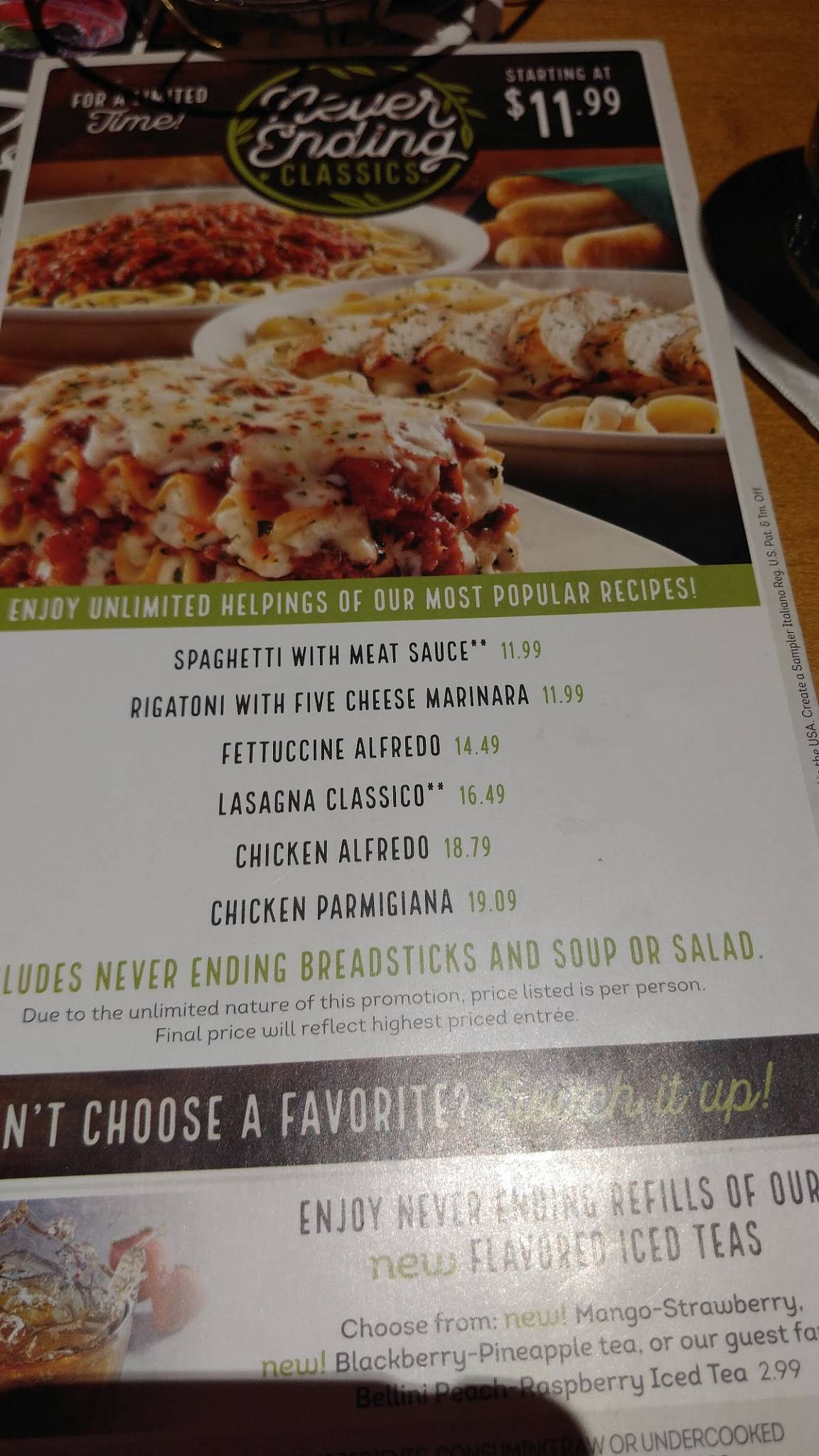 Menu at Olive Garden Italian Restaurant, Las Cruces