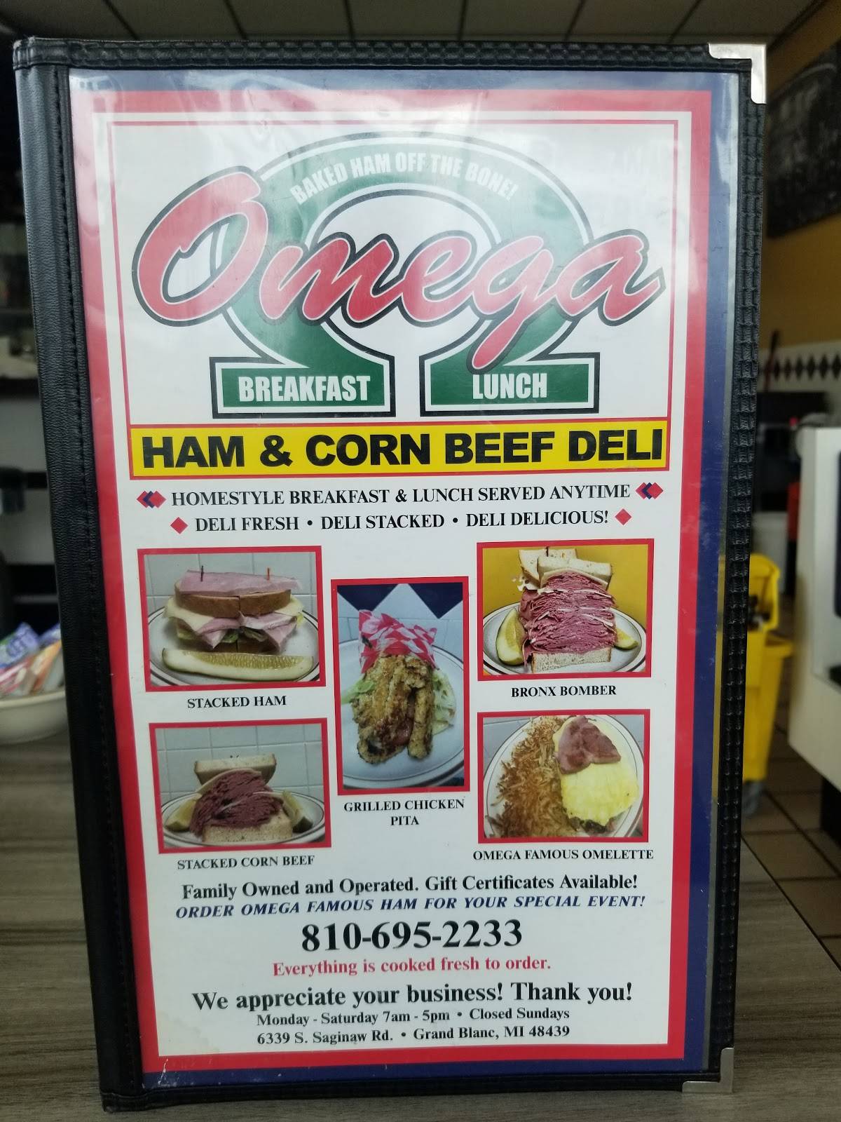 Menu at Omega Ham & Corn Beef Deli restaurant, Grand Blanc