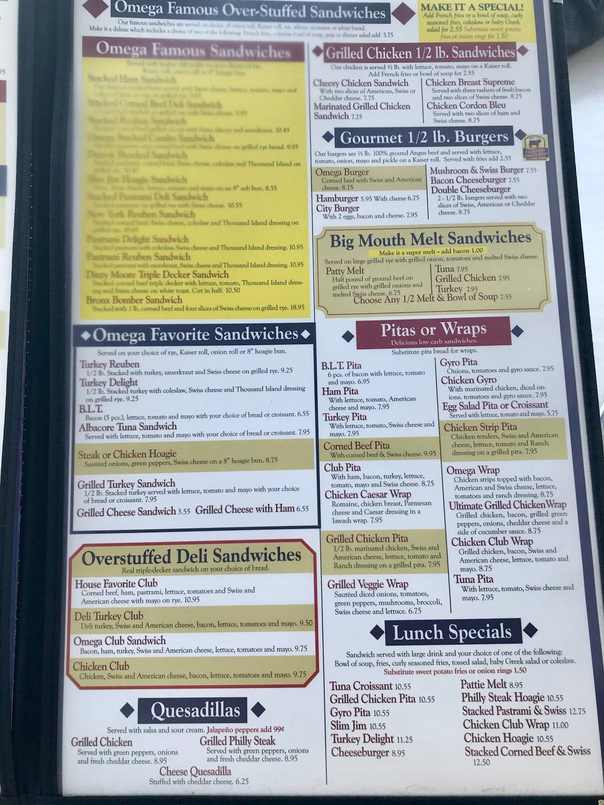 Menu at Omega Ham & Corn Beef Deli restaurant, Grand Blanc