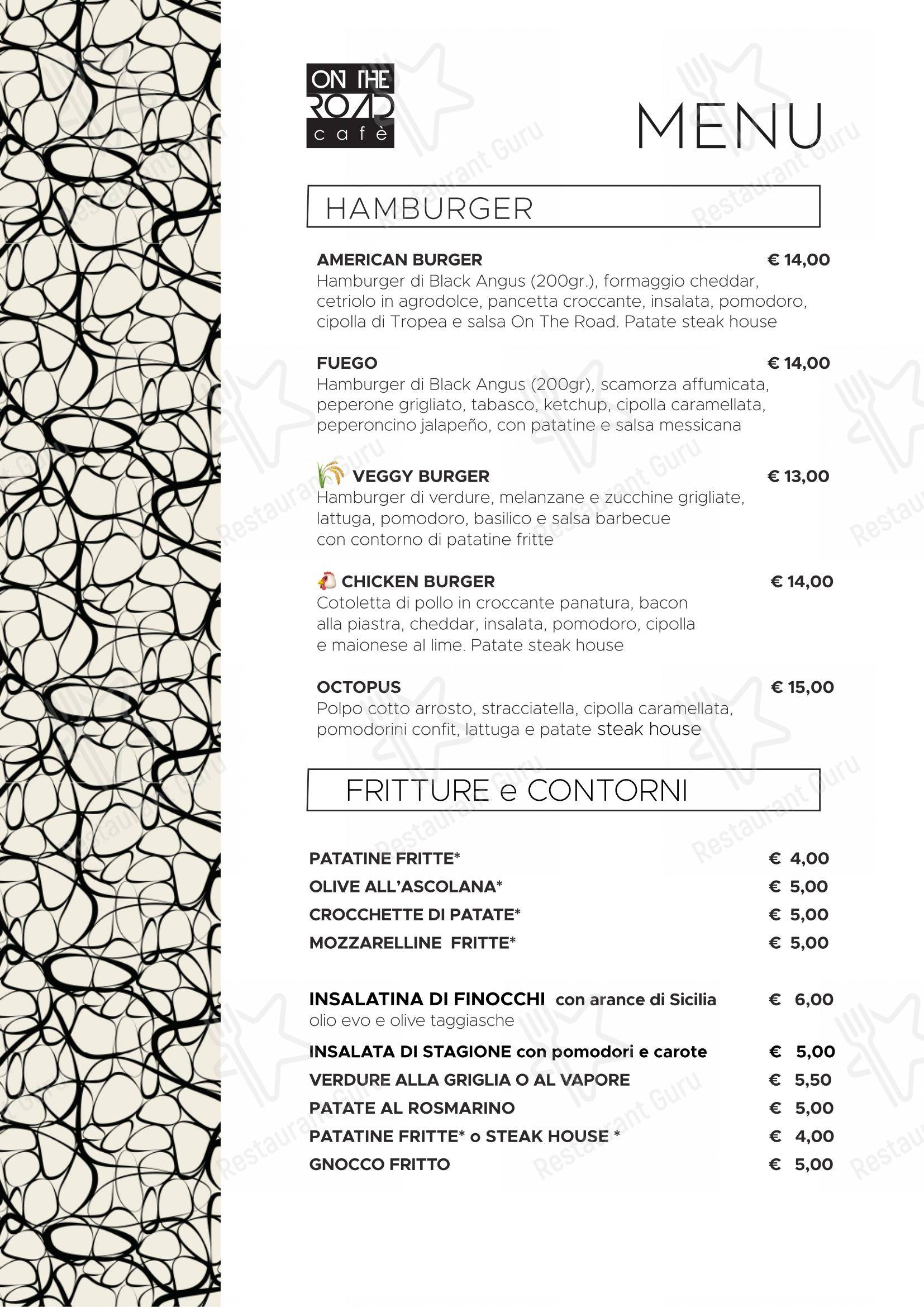 Menu pour On The Road Cafe - Menu