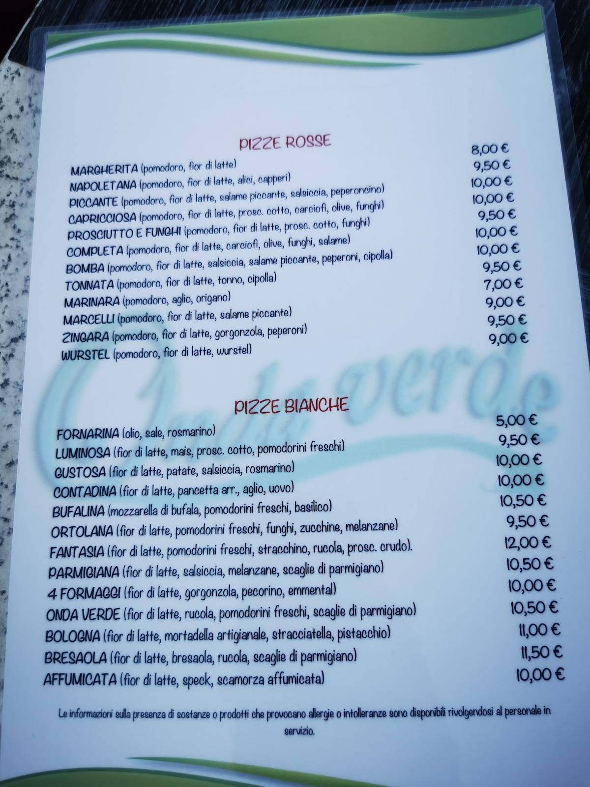 Menu di Onda Verde 