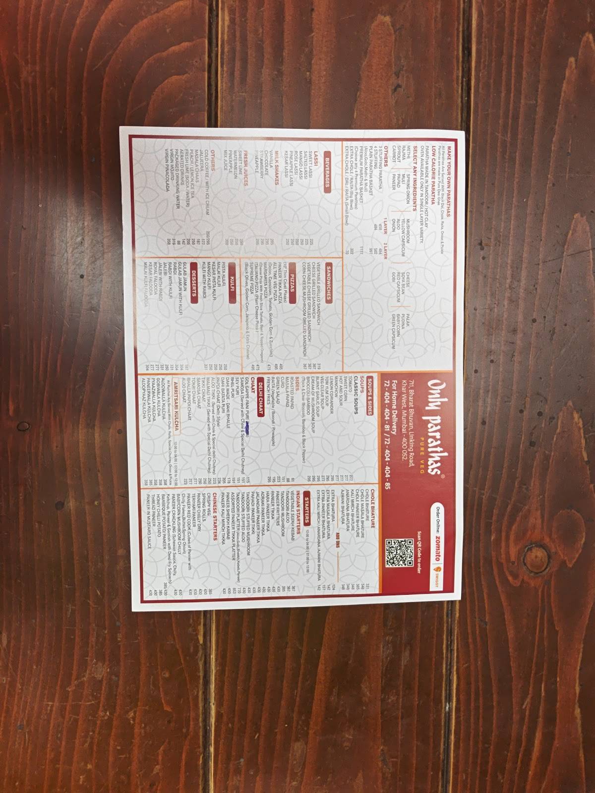 Only Parathas menu
