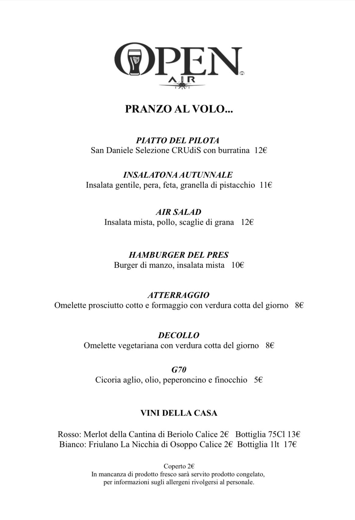Menu di Open Air Ristorante 